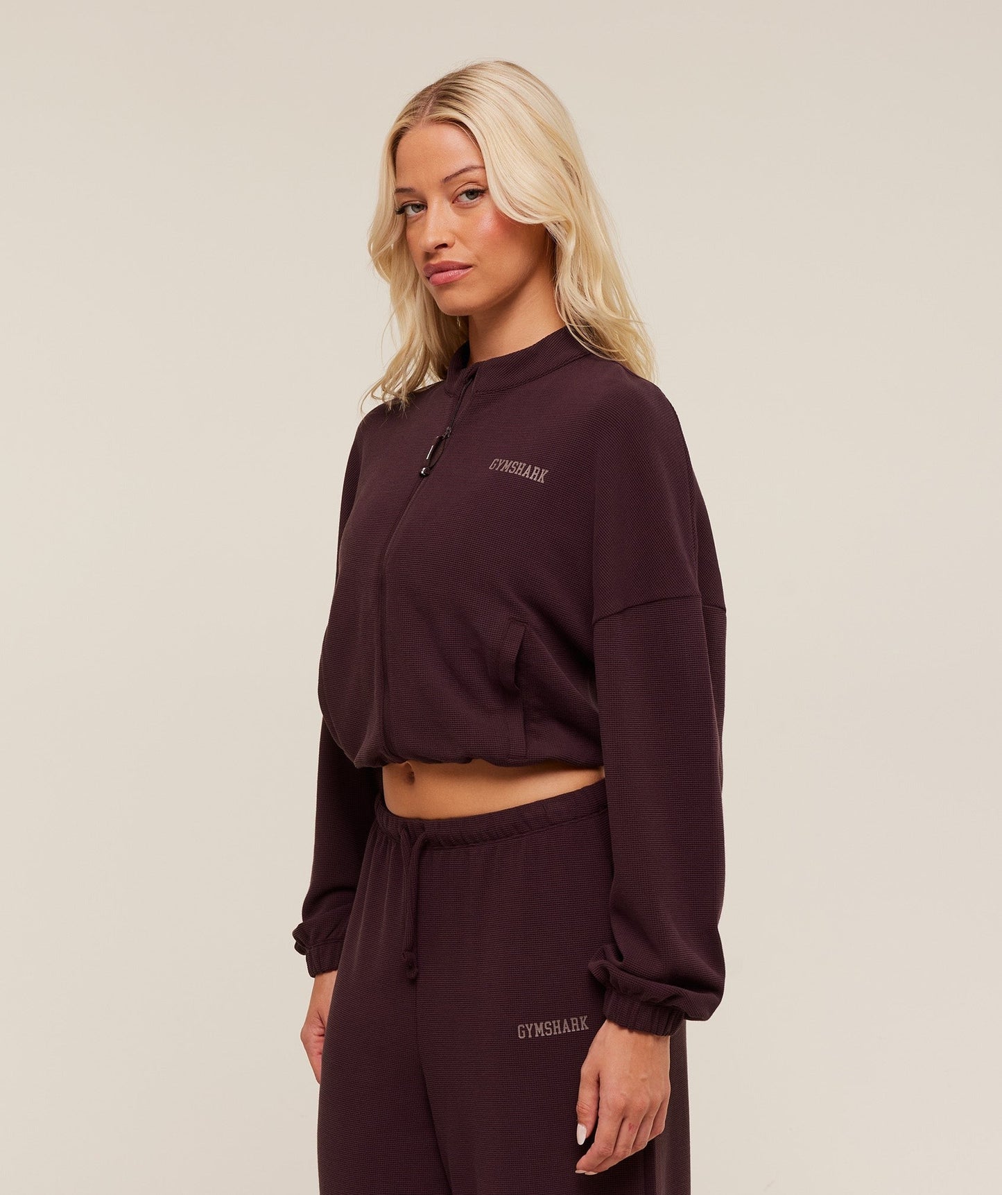 Gymshark Waffle Midi Zip Up Jacket - Cherry Purple