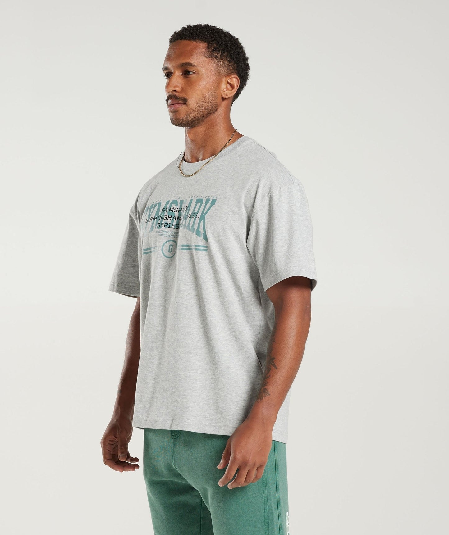Gymshark Collegiate Oversized T-Shirt - Light Grey Core Marl