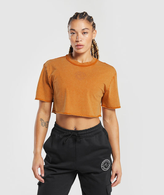 Gymshark Legacy Washed Crop Top - Charred Orange