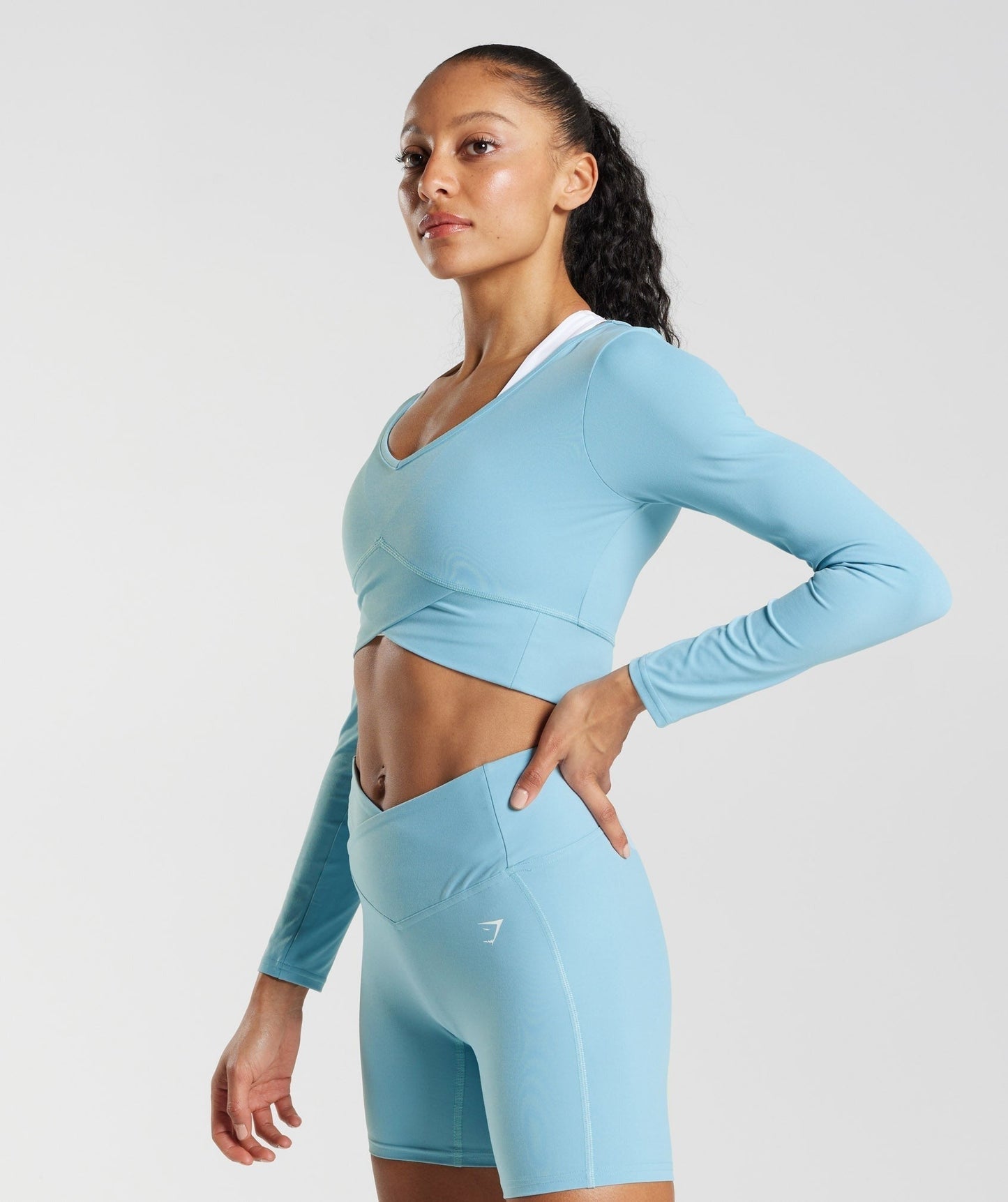 Gymshark Crossover Long Sleeve Crop Top - Iceberg Blue