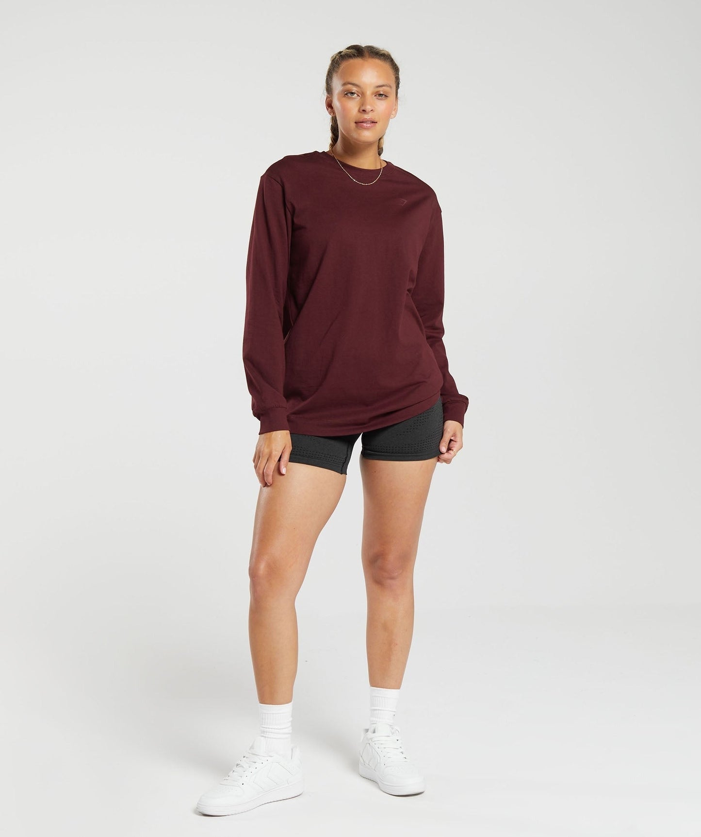 Gymshark Cotton Oversized Long Sleeve Top - Rich Maroon