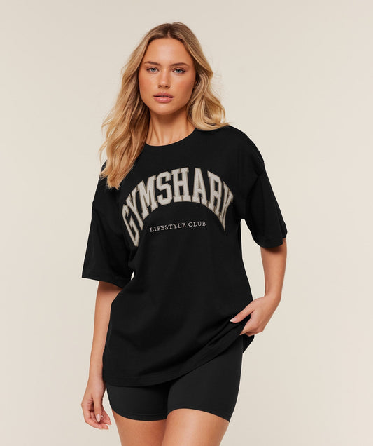 Gymshark Collegiate Graphic T-Shirt - Black/ Pebble Grey