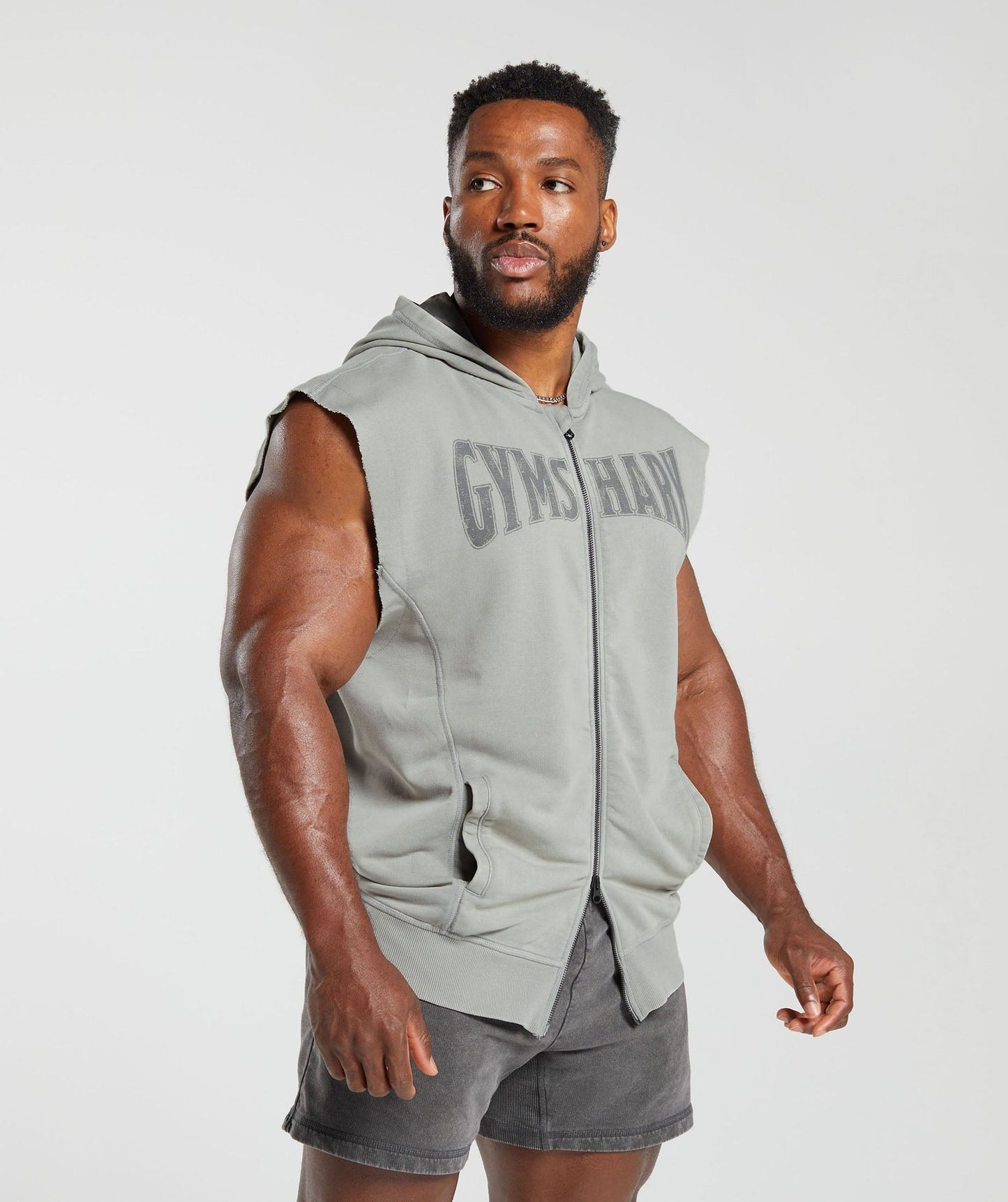 Gymshark Heritage Washed Sleeveless Zip Hoodie - Smokey Grey