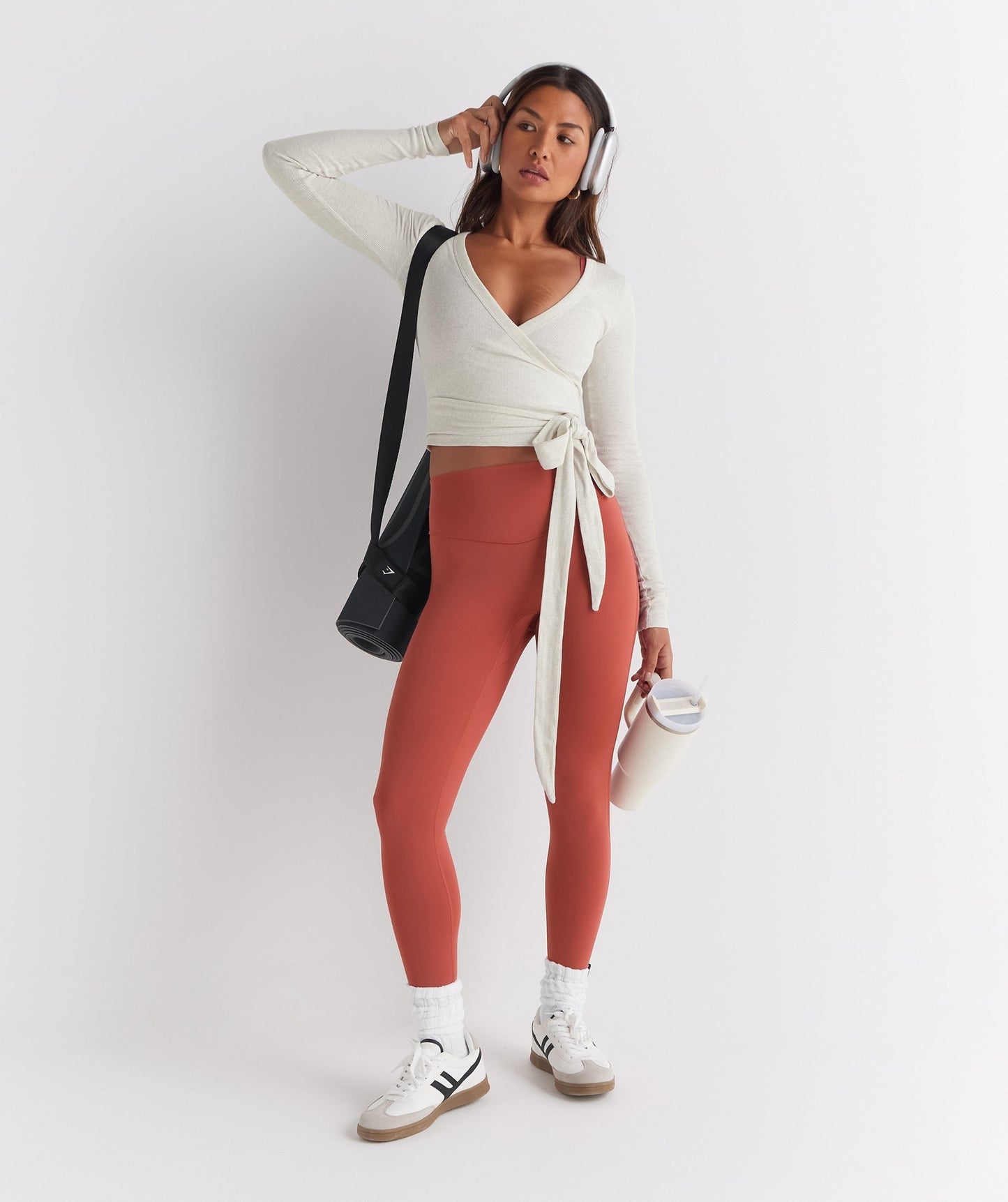 Gymshark Elevate Wrap Long Sleeve Top - Frost White Marl