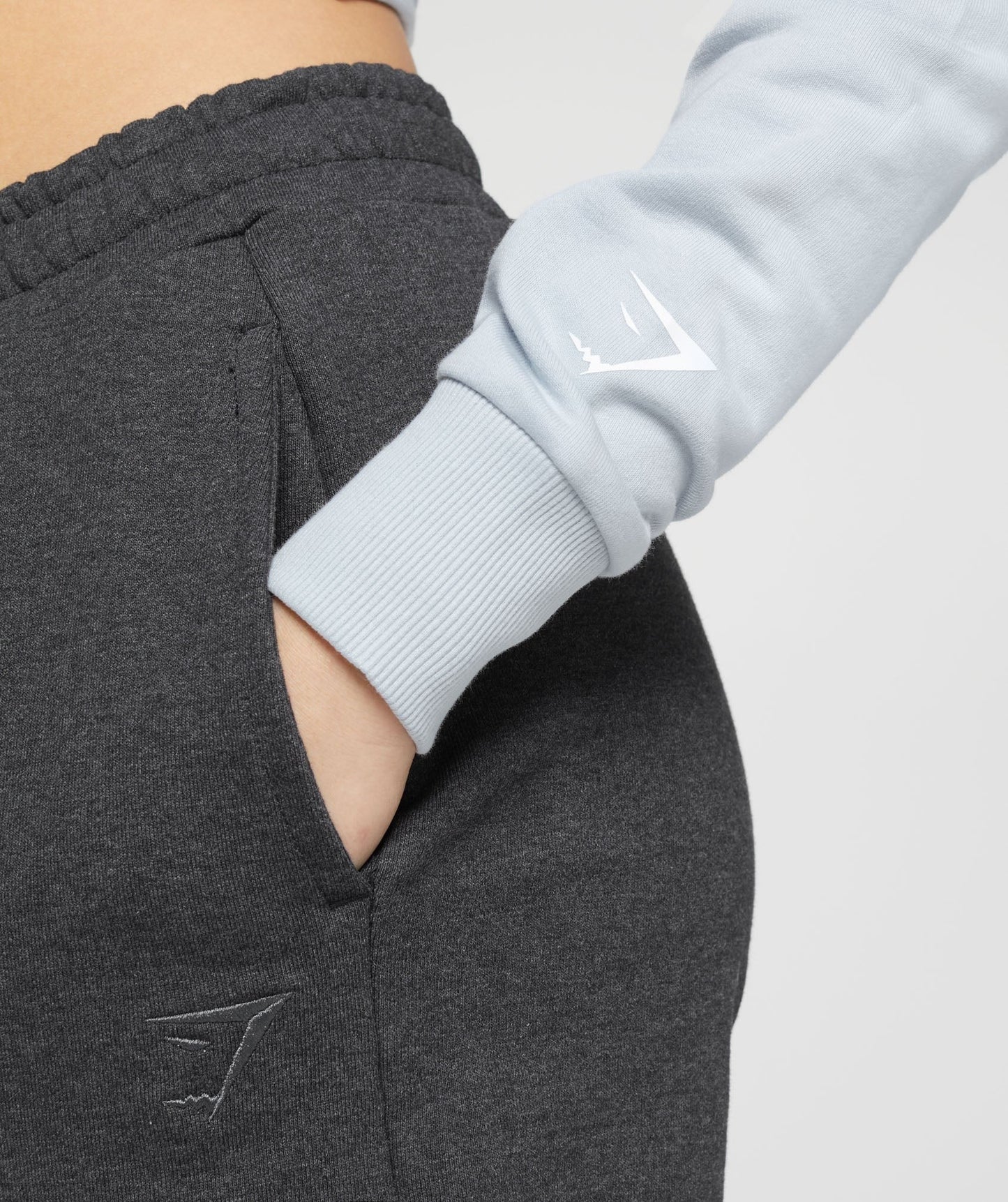 Gymshark Embroidered Graphic Cropped Hoodie - River Stone Grey