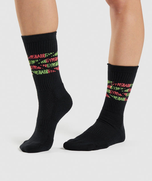 Gymshark Crew Socks 1pk - Black/Fluo