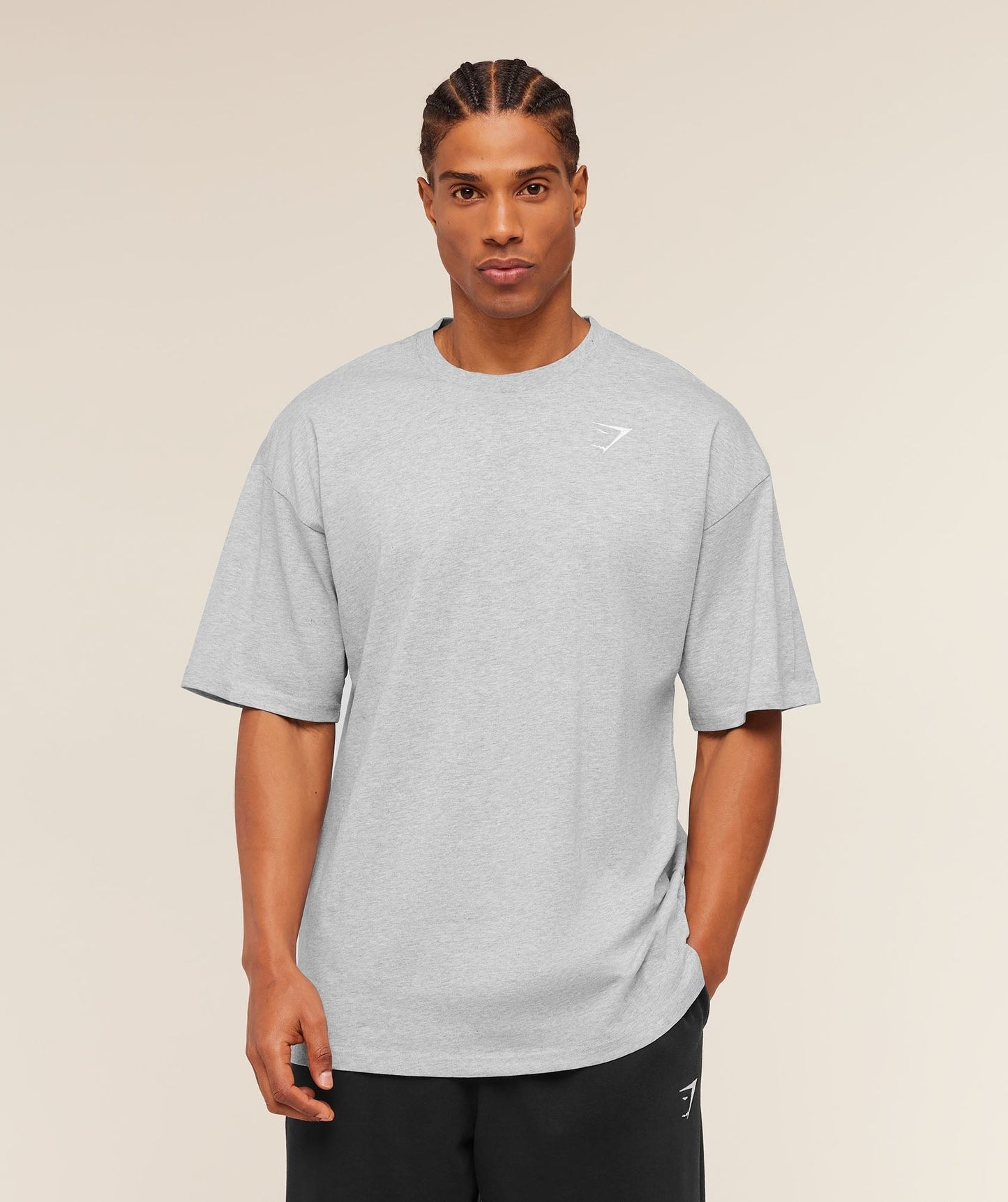 Gymshark Crest Oversized T-Shirt - Light Grey Core Marl
