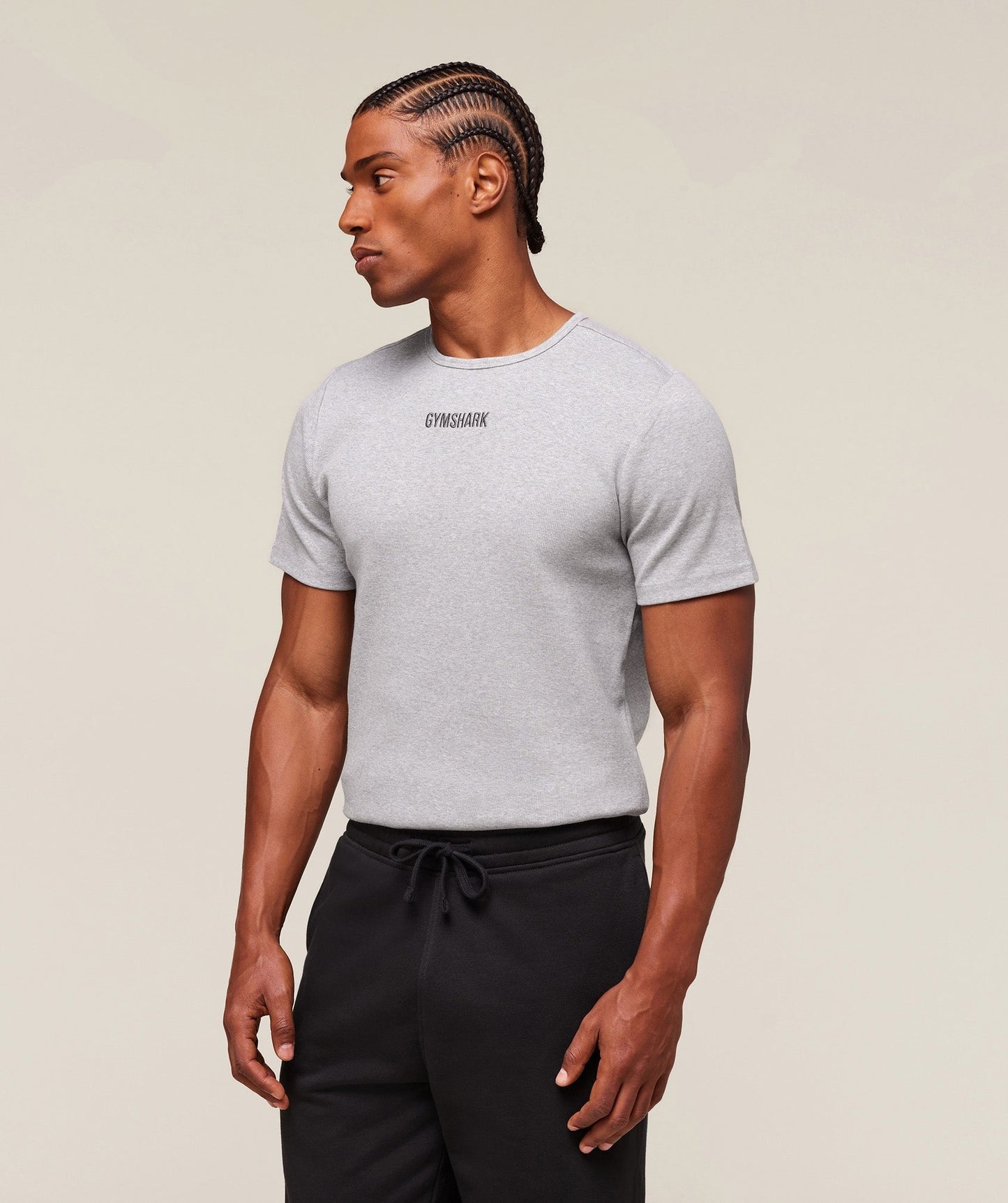 Gymshark Premium Ribbed T-Shirt - Light Grey Core Marl