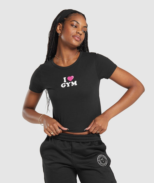 Gymshark I Heart Gym Baby T-Shirt - Black