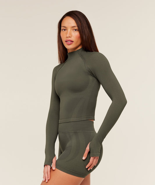 Gymshark Weekend Seamless Long Sleeve Top - Strength Green / Grounded Green
