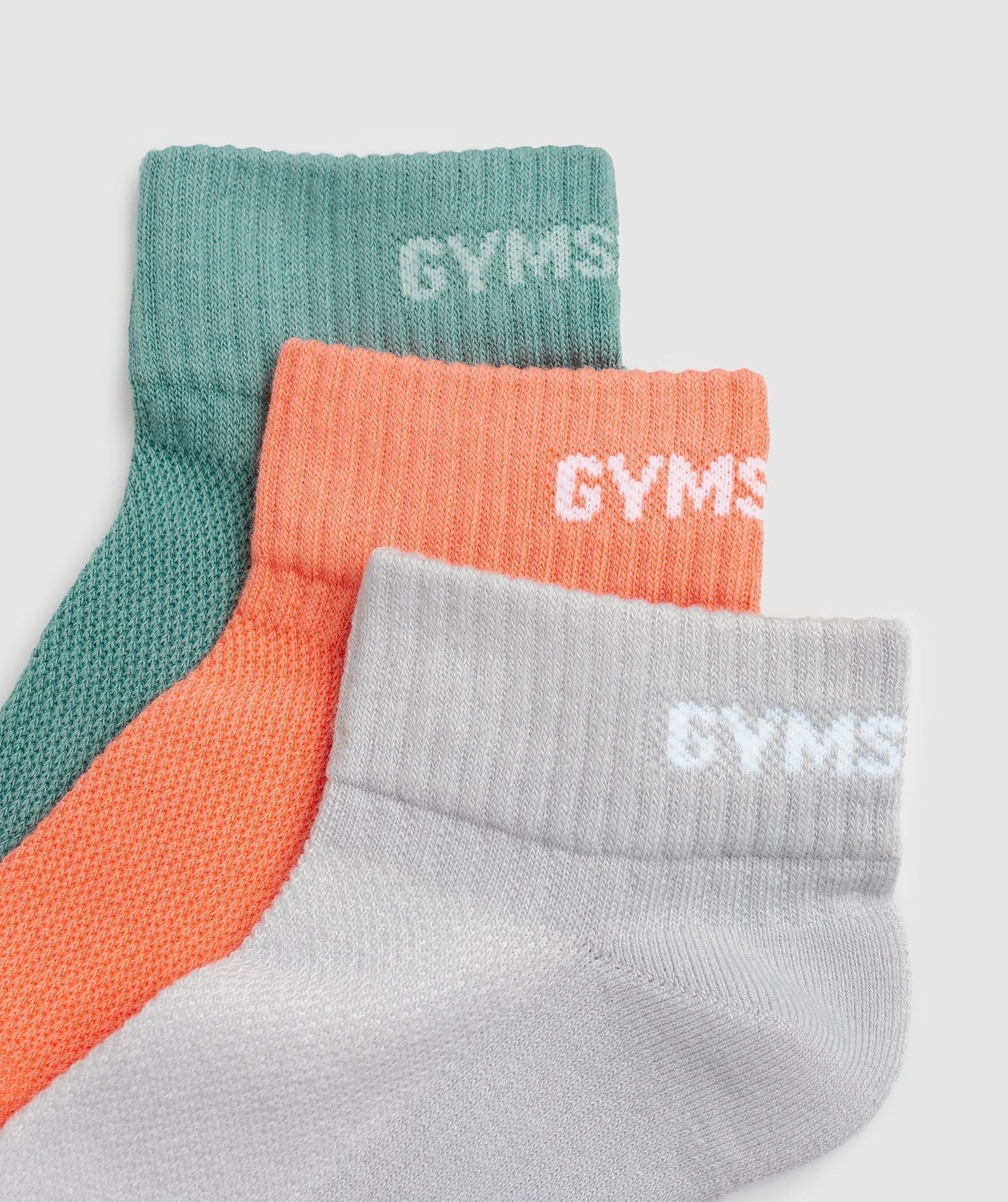 Gymshark GS Jacquared Quarter Socks 3pk - Light Grey/Orange/Ink Teal
