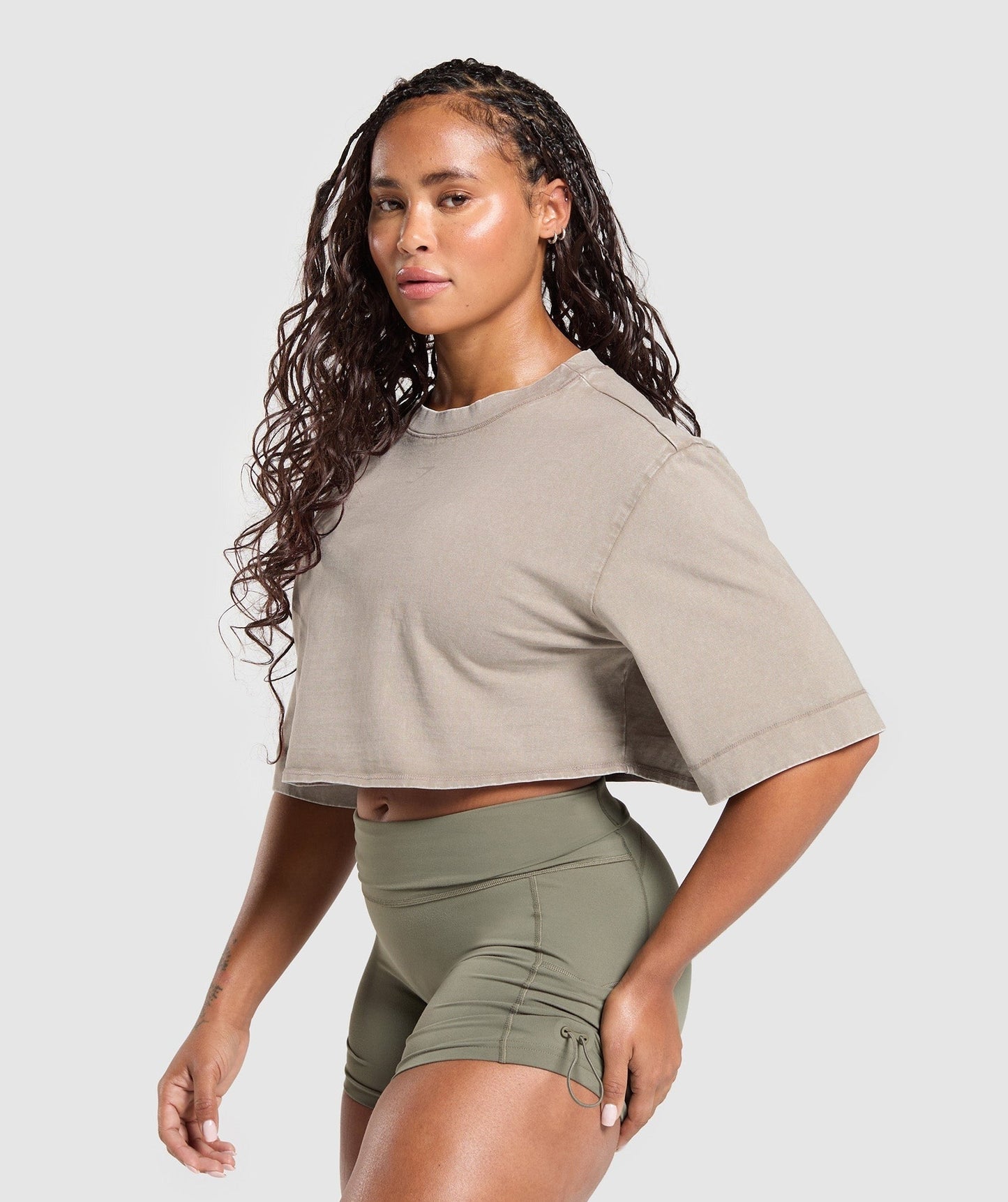 Gymshark GSLC Washed Graphic Crop Top - Linen Brown