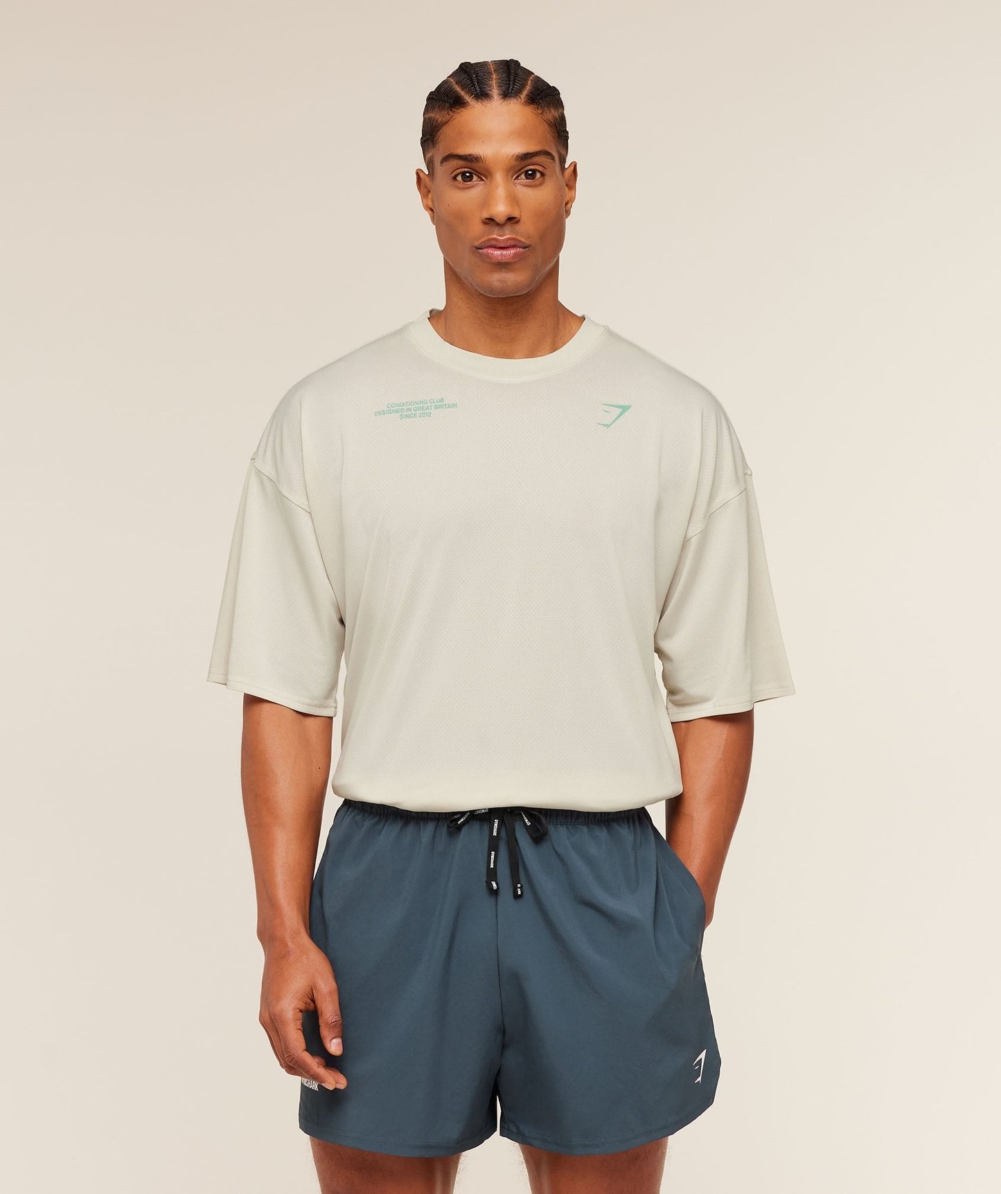 Gymshark Conditioning Club Washed T-Shirt - Soft White/Pop Turquoise/Wash
