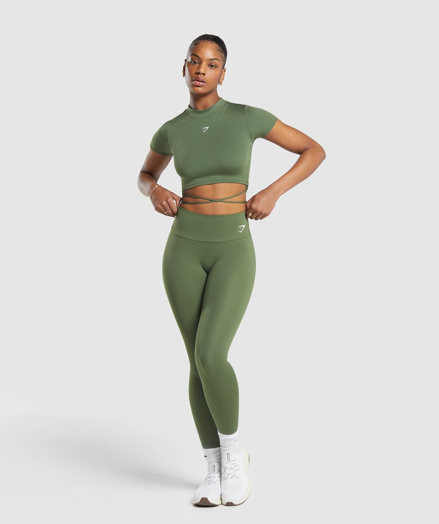 Gymshark Everyday Mock Neck Ribbon T-Shirt - Core Olive