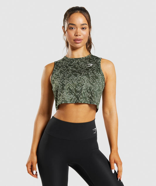 Gymshark Training Crop Tank - Green Print