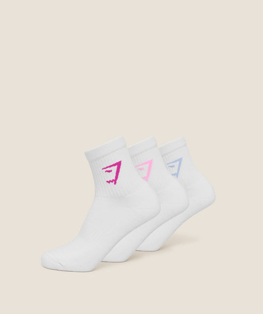 Gymshark Midi Socks 3pk - White / Chilled Blue / Focus Pink / Super-Set Pink