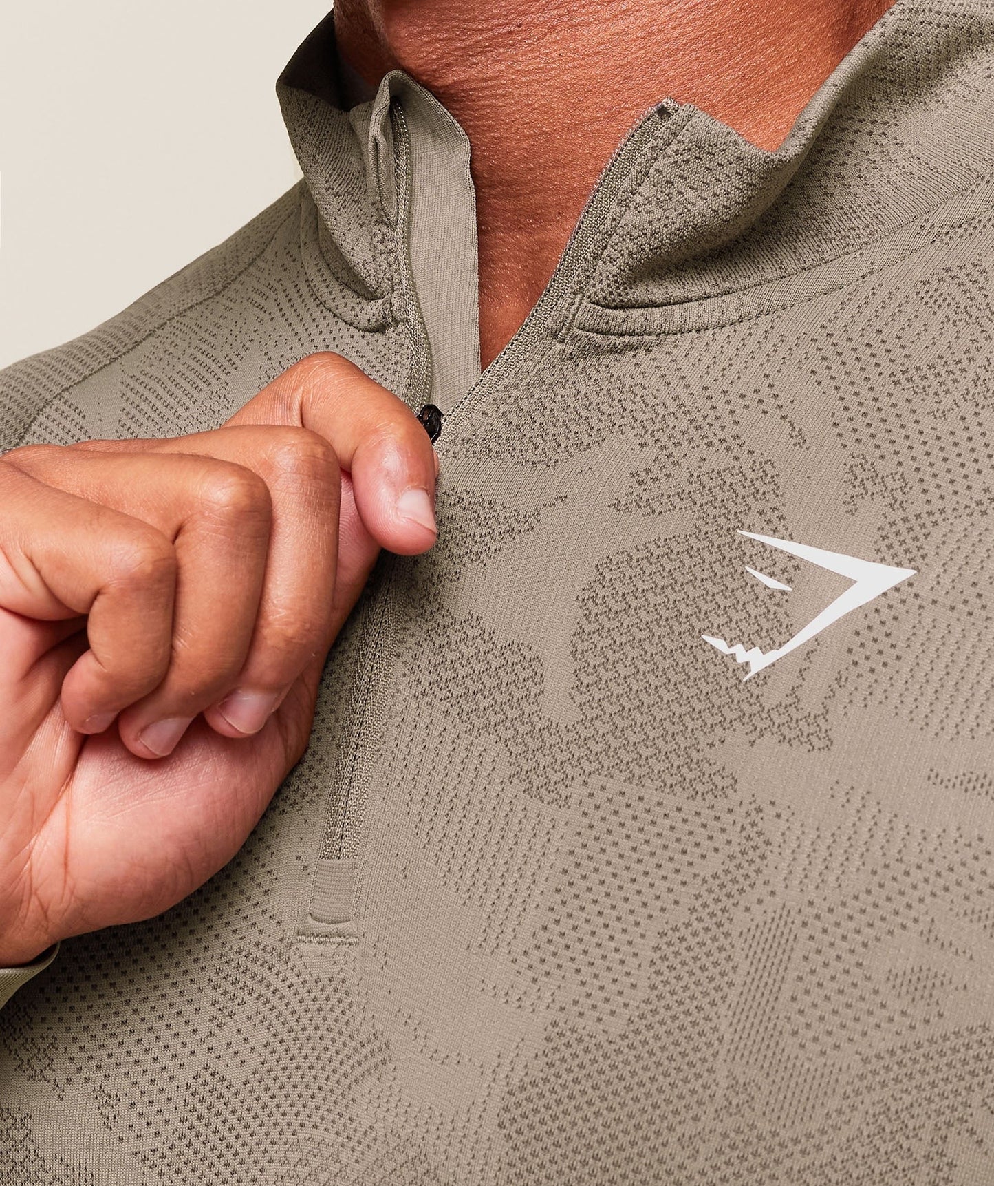 Gymshark Geo Seamless 1/4 Zip - Linen Brown/Camo Brown