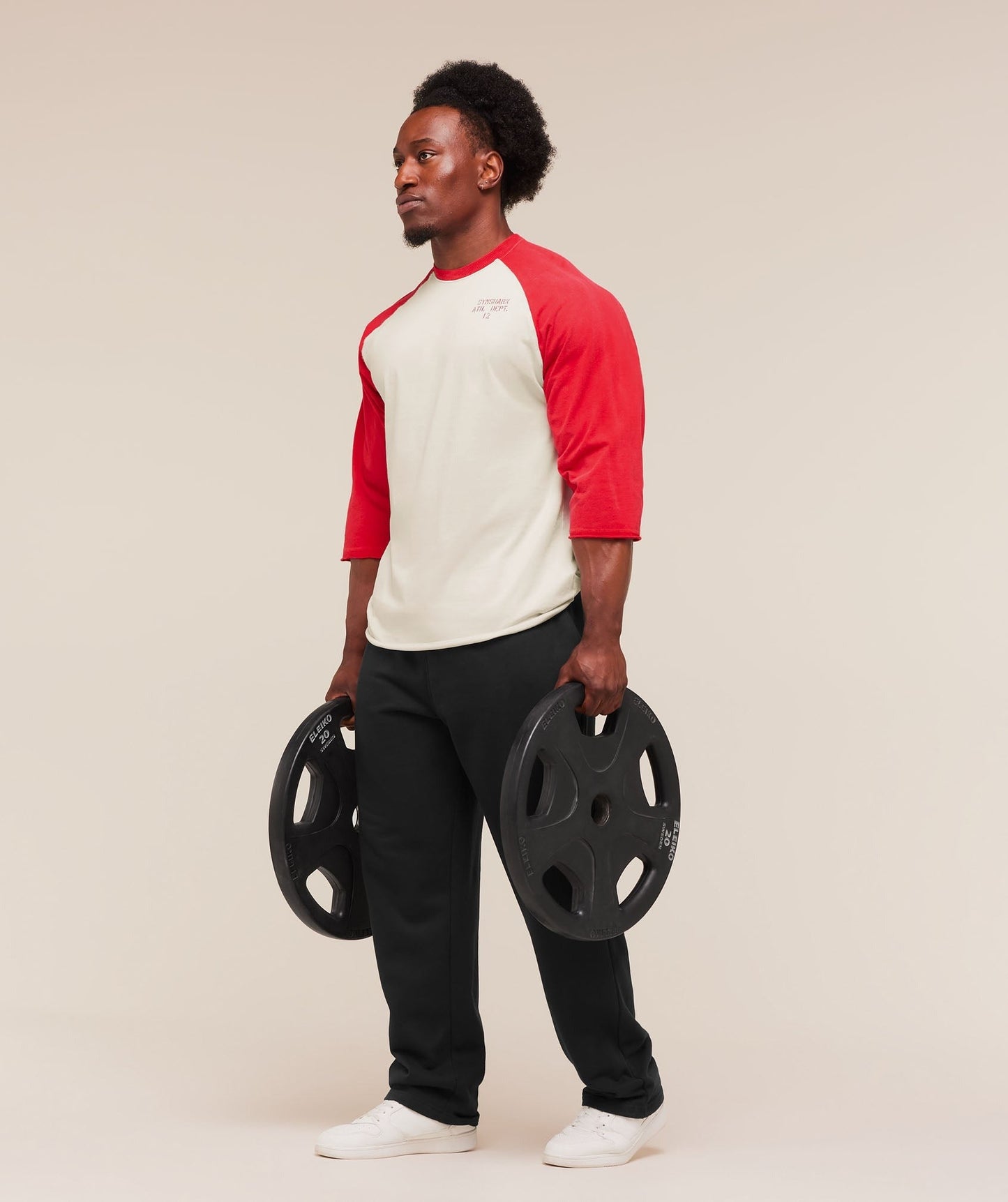 Gymshark Retro Collegiate 3/4 Sleeve T-Shirt - Tinted White/Athletic Red