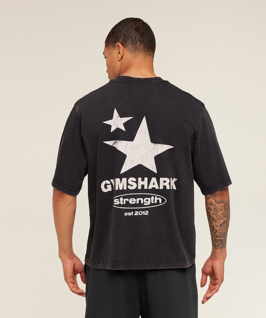 Gymshark Strength Stars Washed Graphic T-Shirt - Black