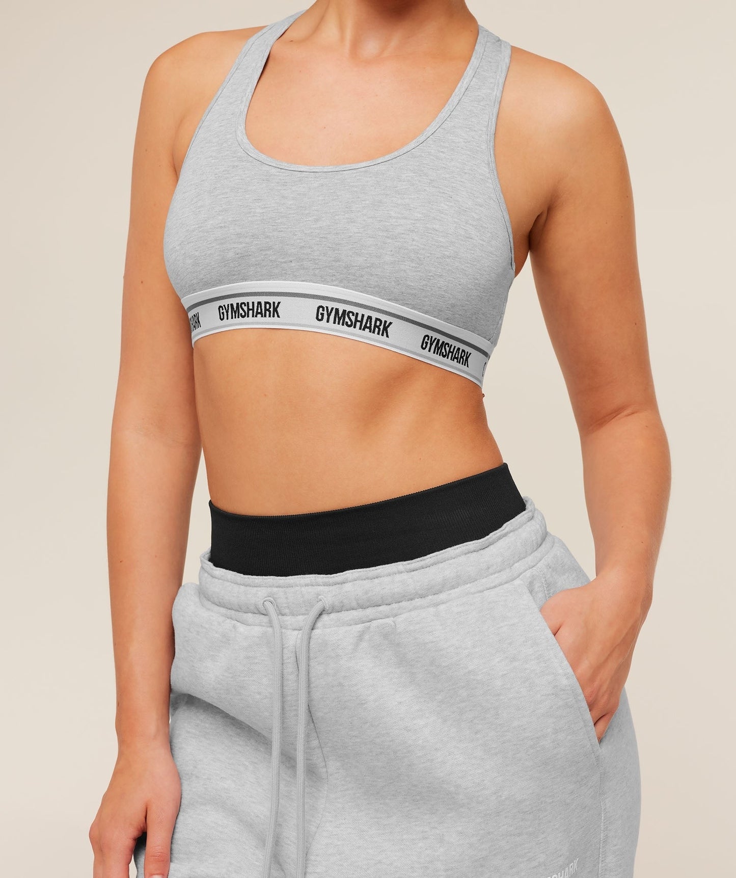 Gymshark Elastic Branded Racerback Cotton Bralette - Light Grey Core Marl