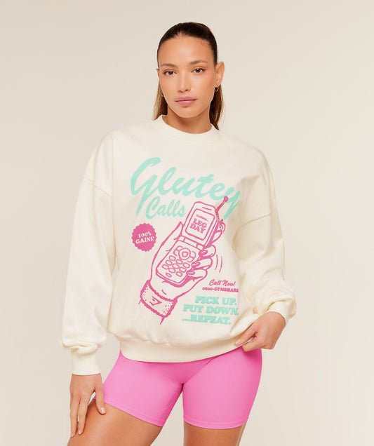 Gymshark Glutey Calls Graphic Sweatshirt - Soft White