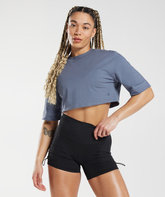 Gymshark Cotton Boxy Crop Top - Evening Blue