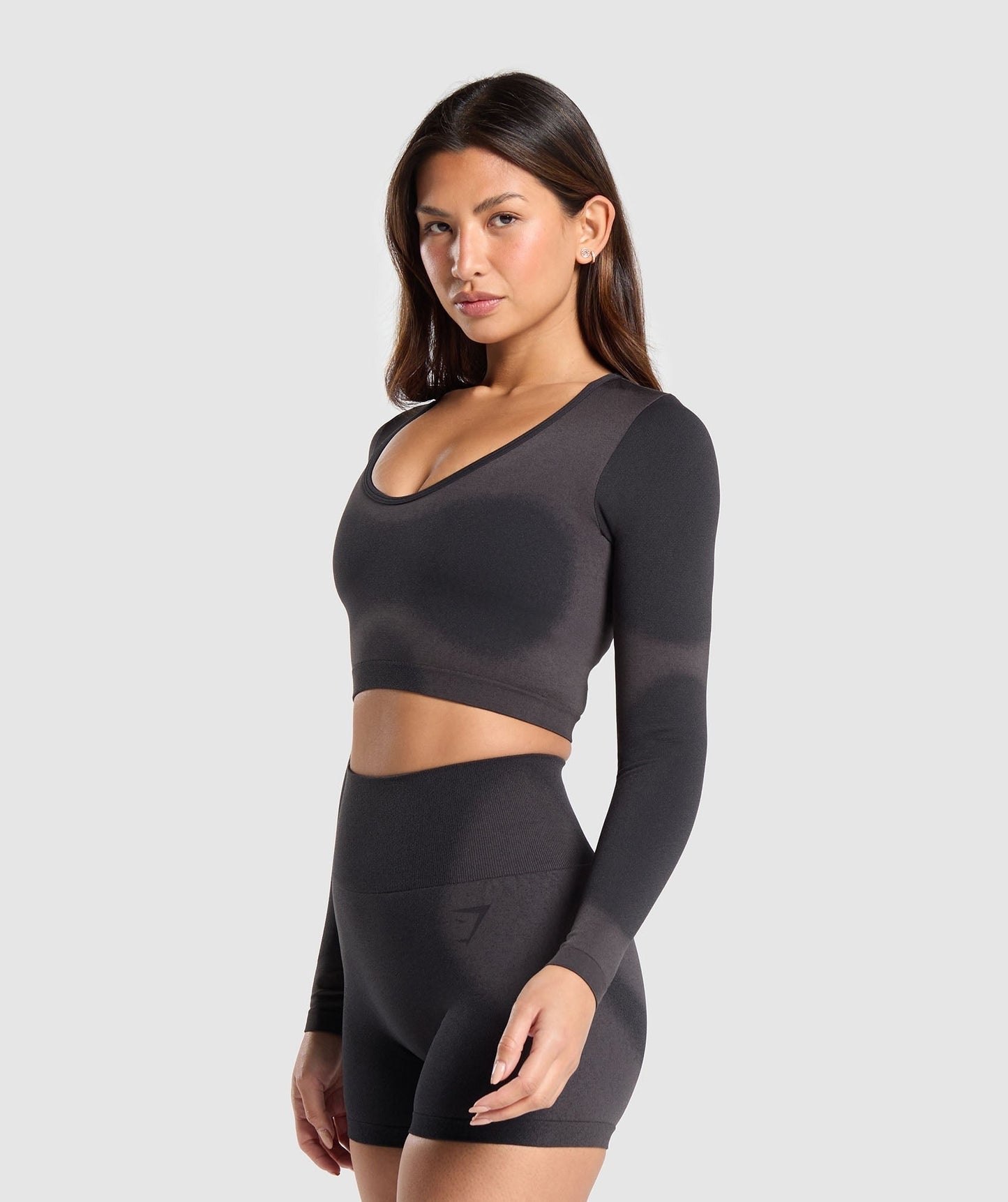 Gymshark Blur Seamless Long Sleeve Crop Top - Black/Asphalt Grey