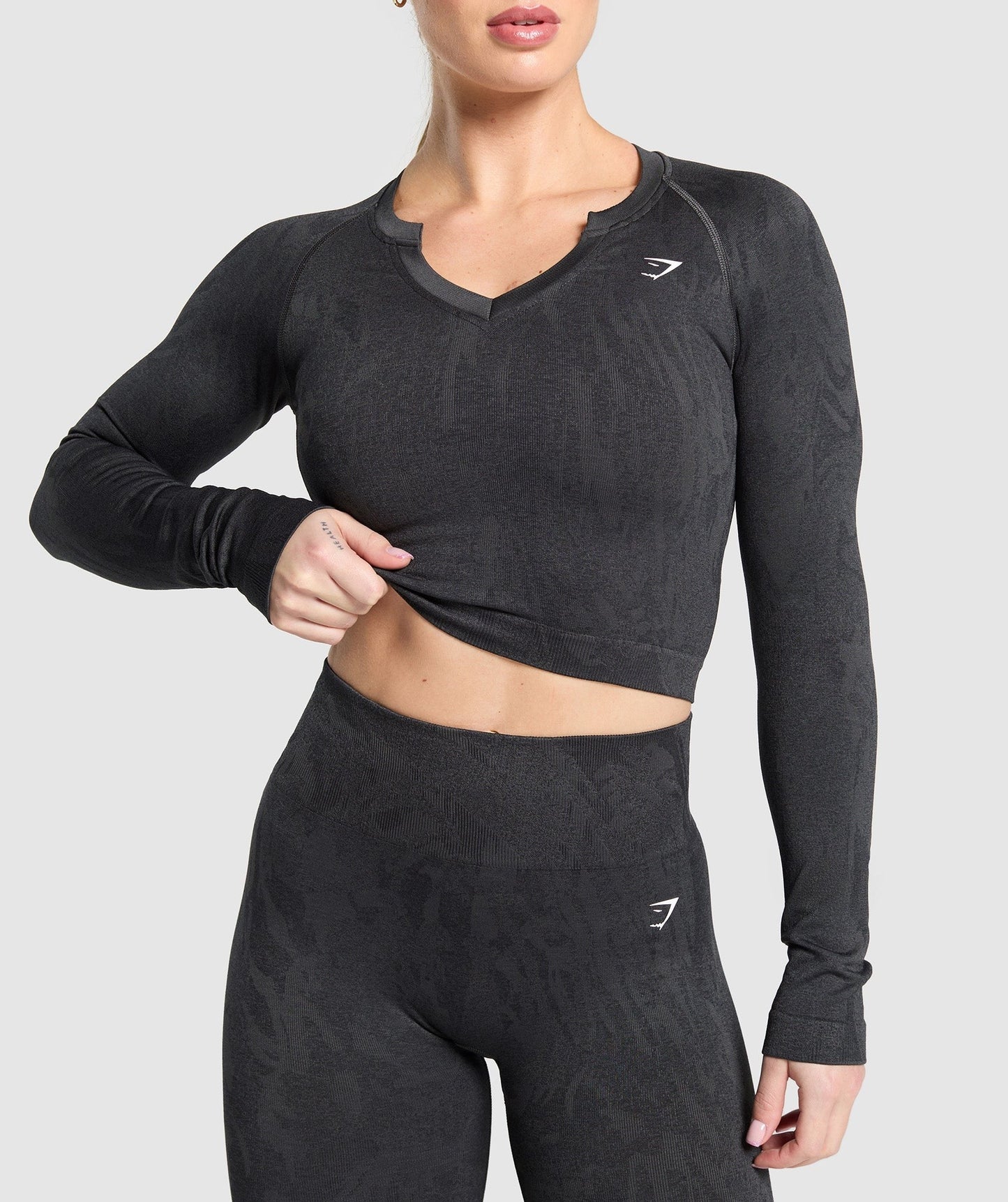 Gymshark Adapt Camo Seamless Long Sleeve Top - Asphalt Grey/Black