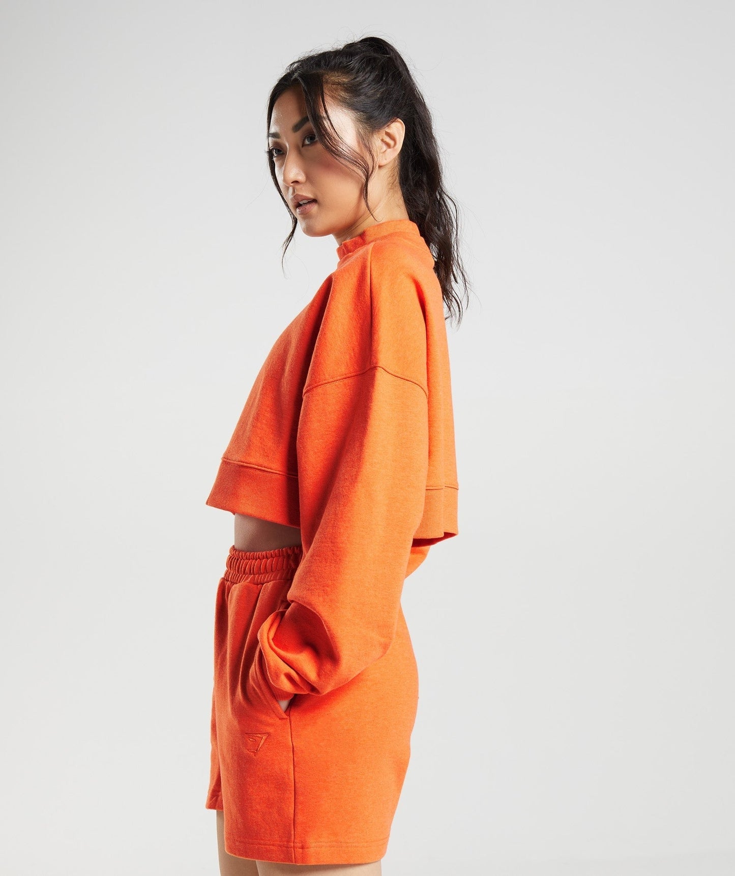 Gymshark Rest Day Sweats Cropped Pullover - Blaze Orange Marl