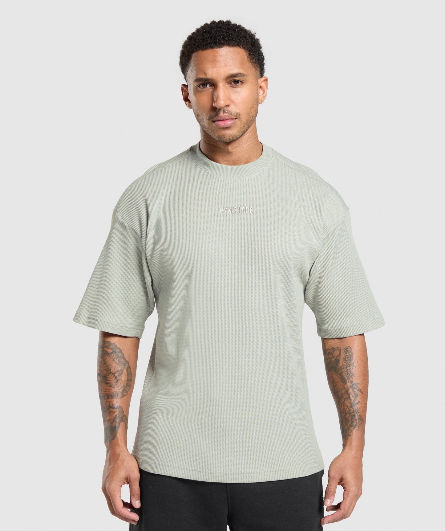 Gymshark Waffle Oversized T-Shirt - Stone Grey