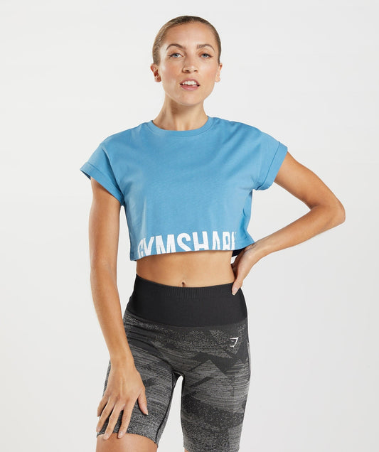 Gymshark Fraction Crop Top - Coastal Blue