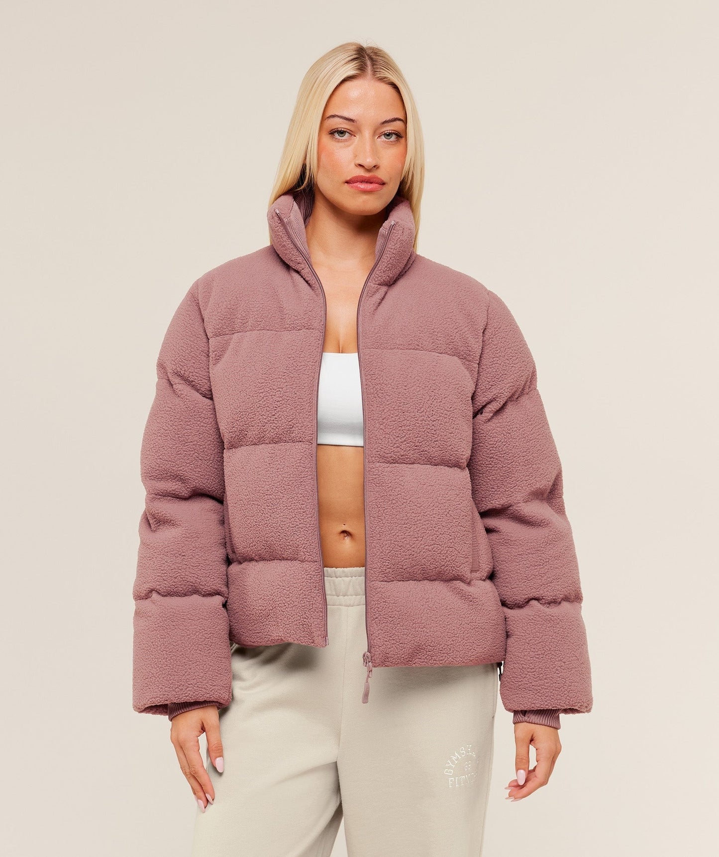 Gymshark Sherpa Puffer Jacket - Chestnut Pink
