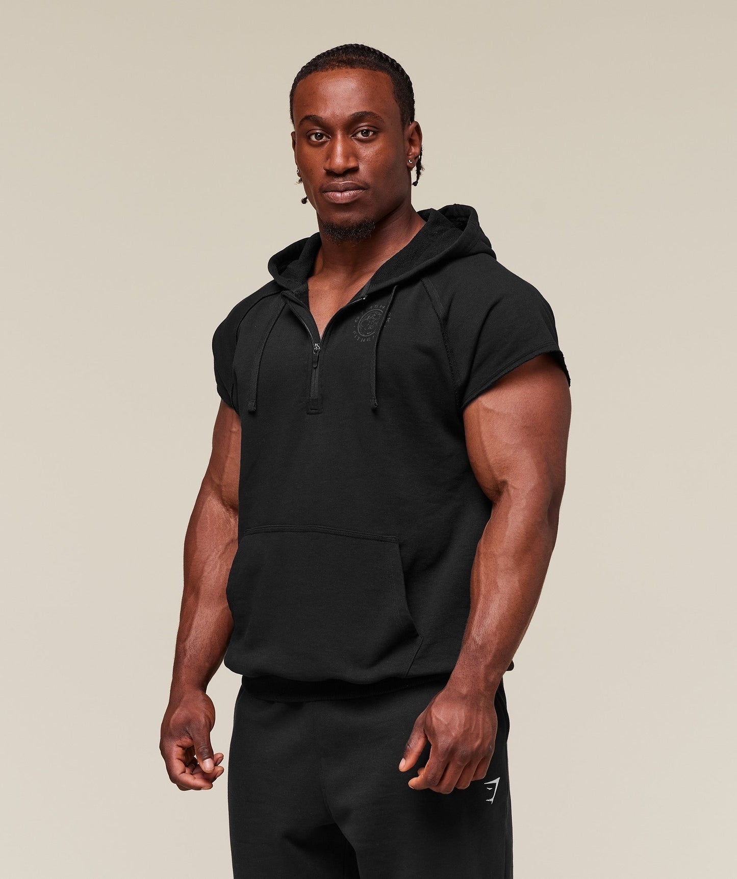 Gymshark Legacy 1/4 Zip Cap Sleeve Hoodie - Black