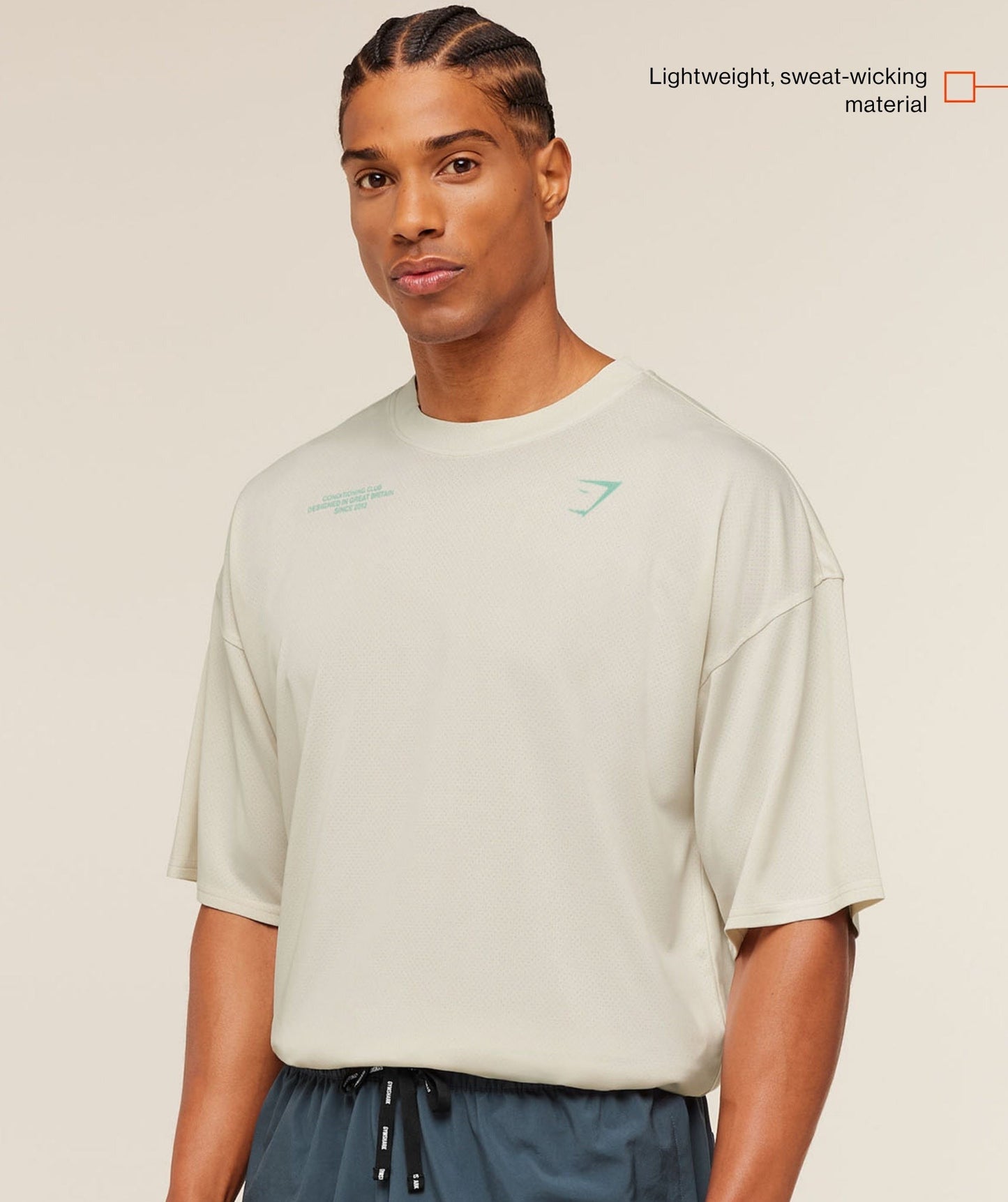 Gymshark Conditioning Club Washed T-Shirt - Soft White/Pop Turquoise/Wash