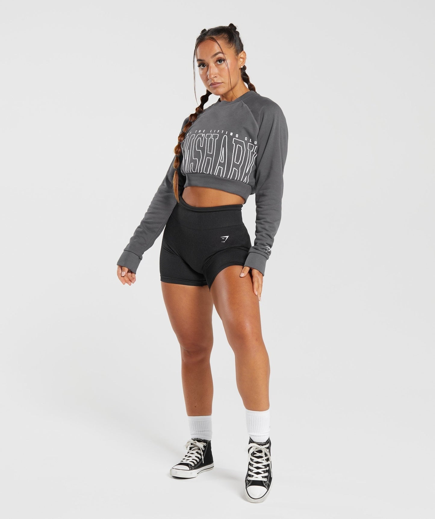 Gymshark Lifting Graphic Cropped Sweatshirt - Dark Grey