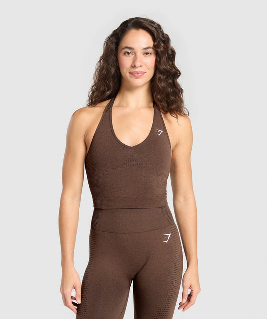 Gymshark Vital Halter Neck Tank With Shelf - Espresso Marl