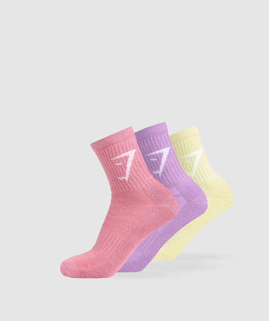 Gymshark Midi 3pk Socks - Active Purple/Sunset Pink/Refresh Yellow