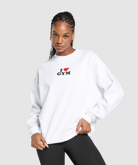 Gymshark I Heart Gym Oversized Sweatshirt - White