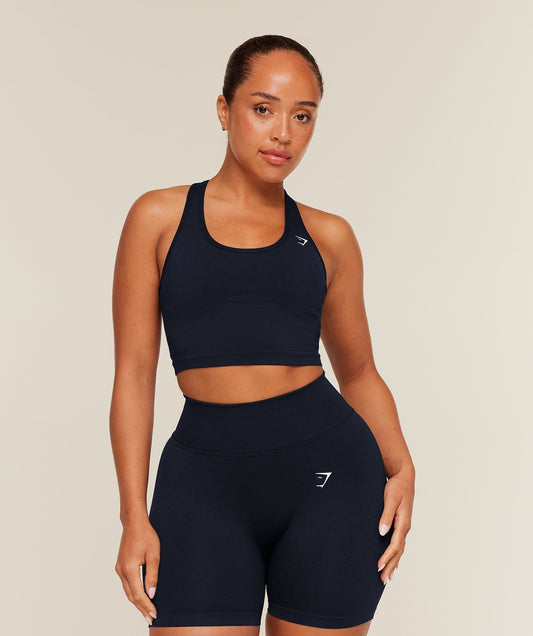 Gymshark Lift Seamless Midi Tank With Shelf - Midnight Blue/Black Marl