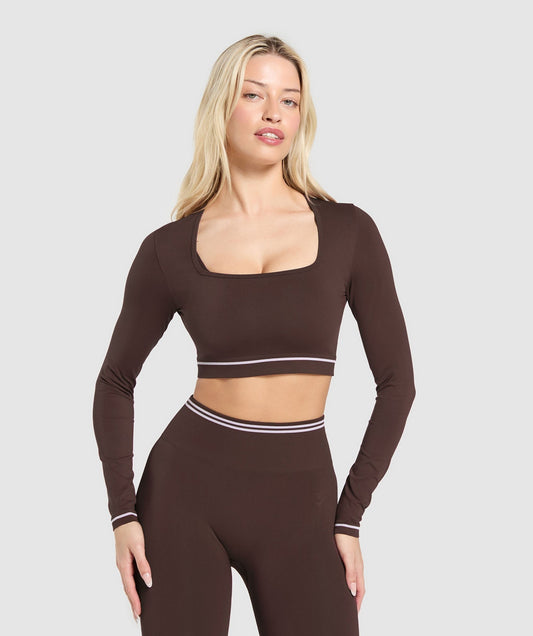 Gymshark Contrast Seamless Crop Top - Heritage Brown
