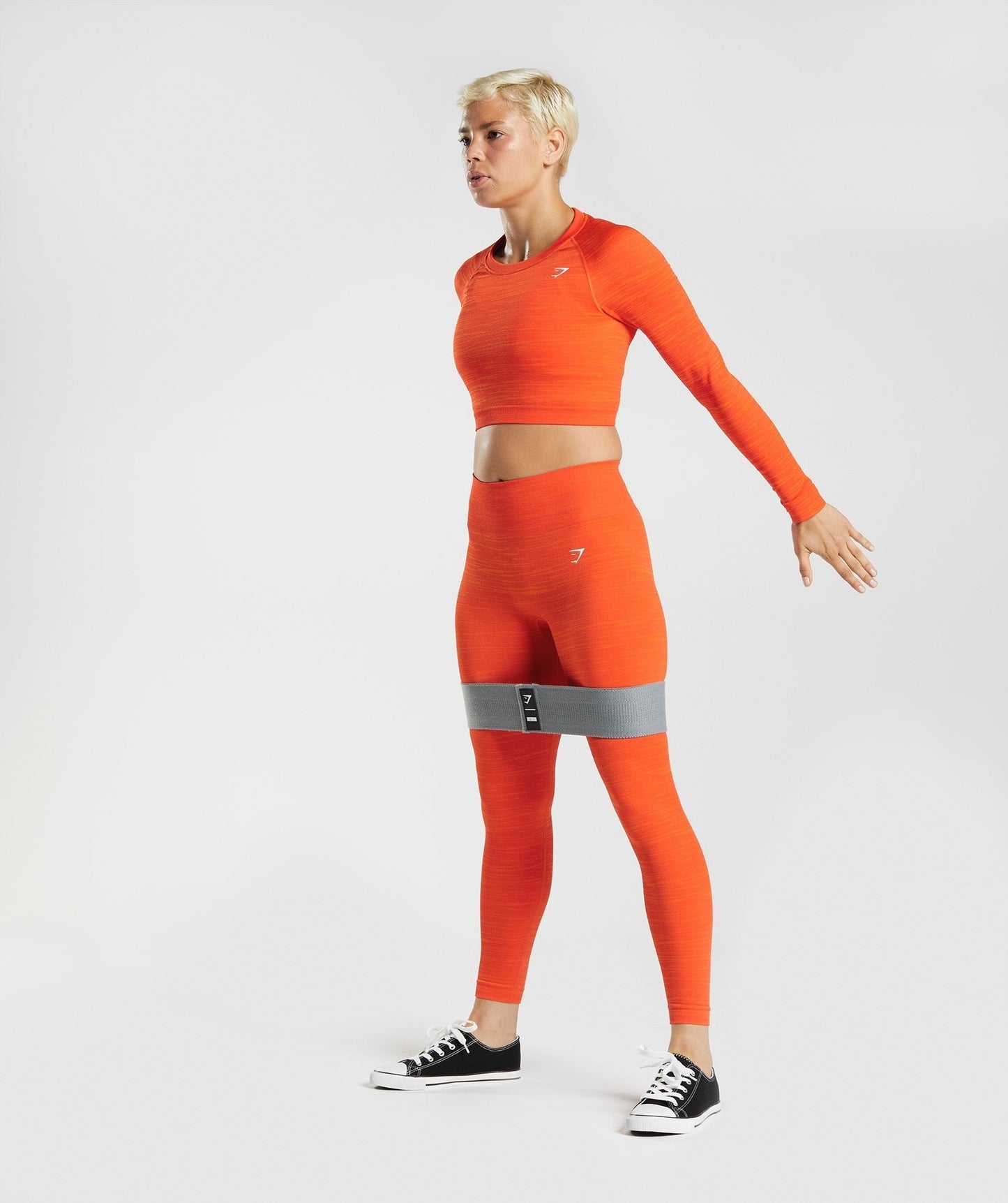 Gymshark Adapt Marl Seamless Long Sleeve Crop Top - Pepper Red/Zesty Orange