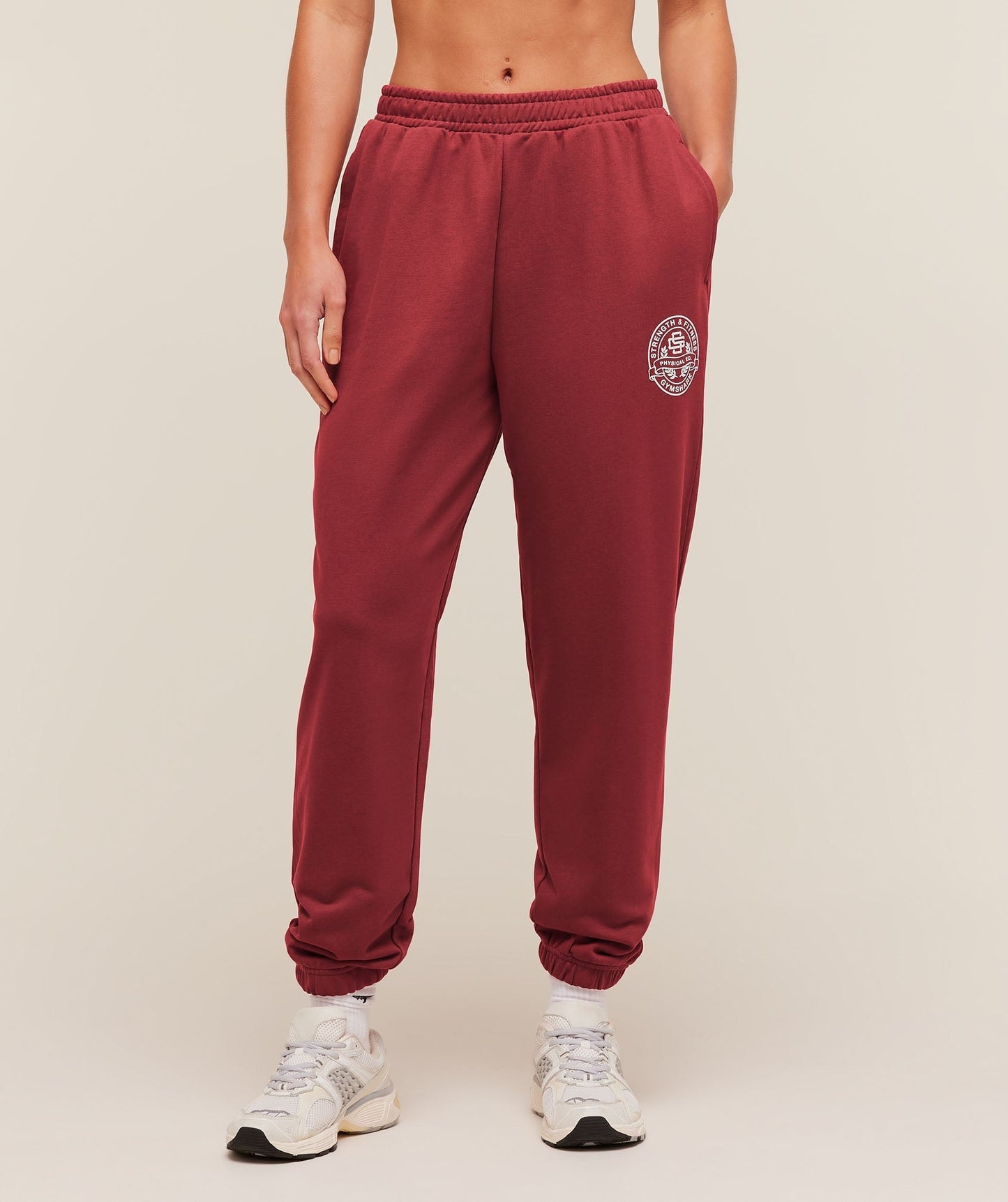 Gymshark Strength and Fitness Crest Graphic Joggers - Athletic Burgundy