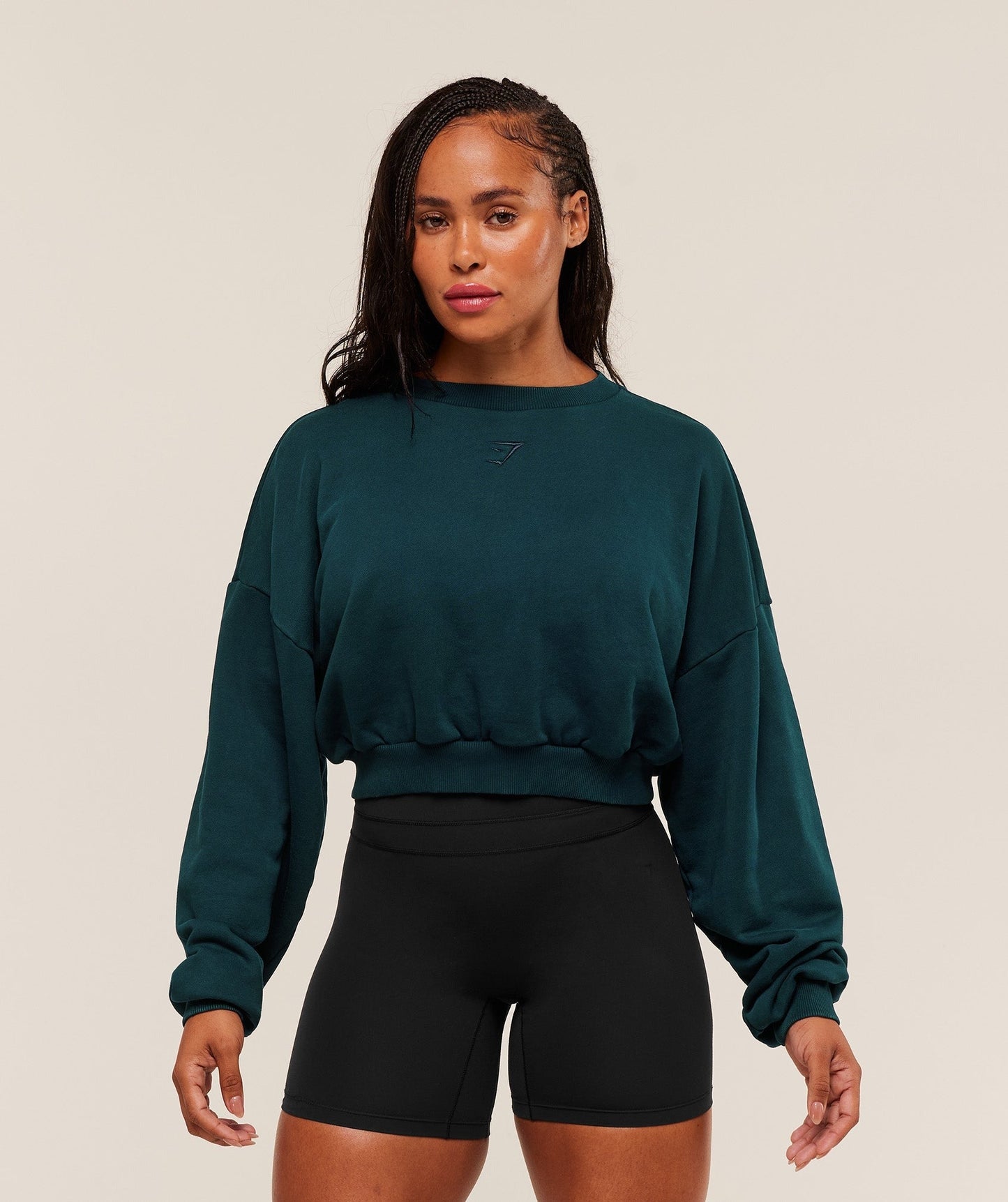 Gymshark Power Washed Sweat Top - Deep Petrol Blue/Acid Wash Small Ball