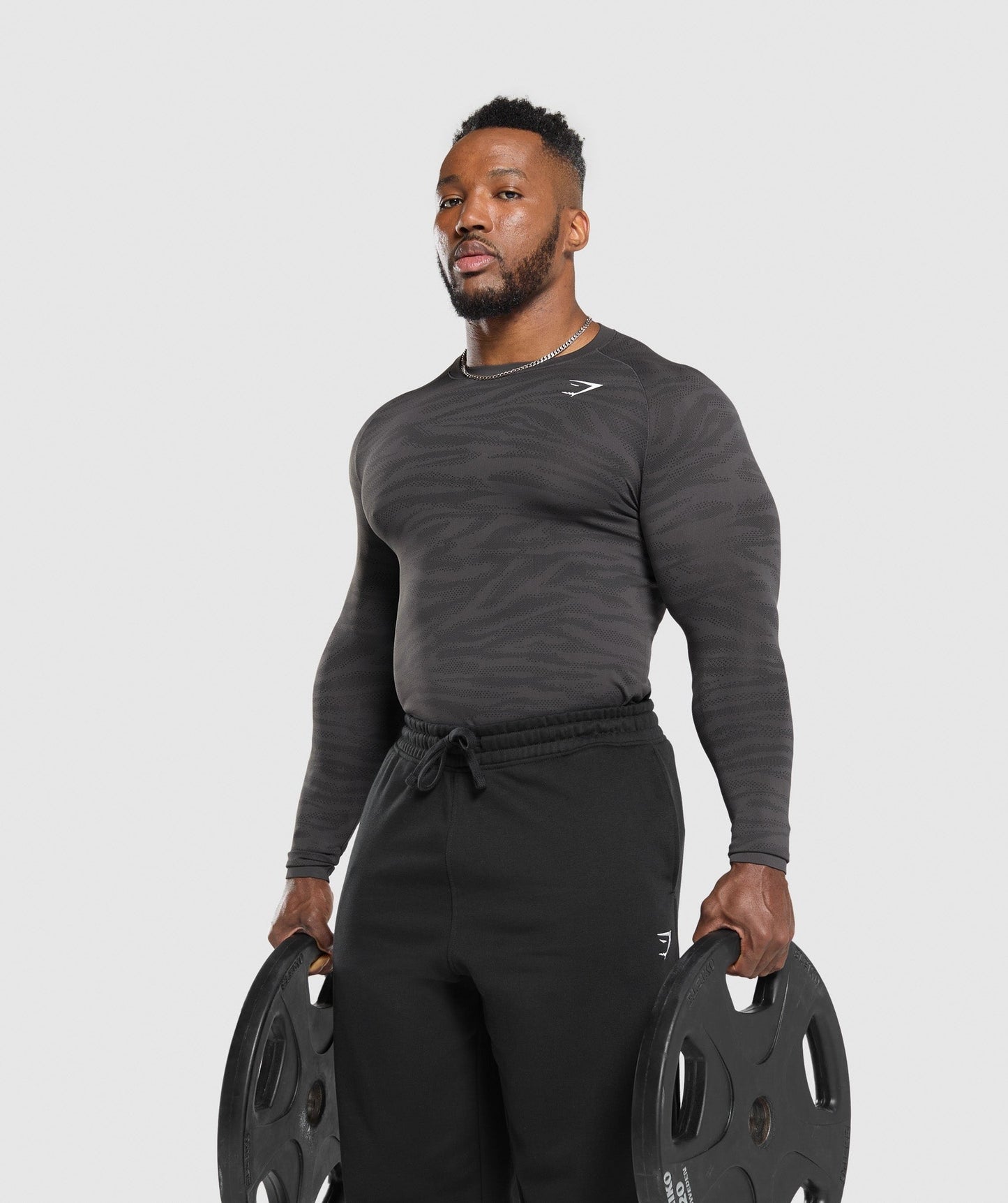 Gymshark Geo Animal Seamless Long Sleeve T-Shirt - Onyx Grey/Black
