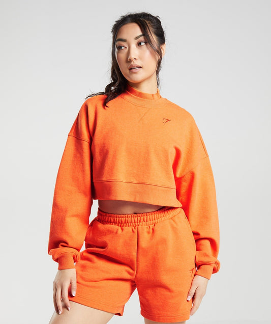 Gymshark Rest Day Sweats Cropped Pullover - Blaze Orange Marl