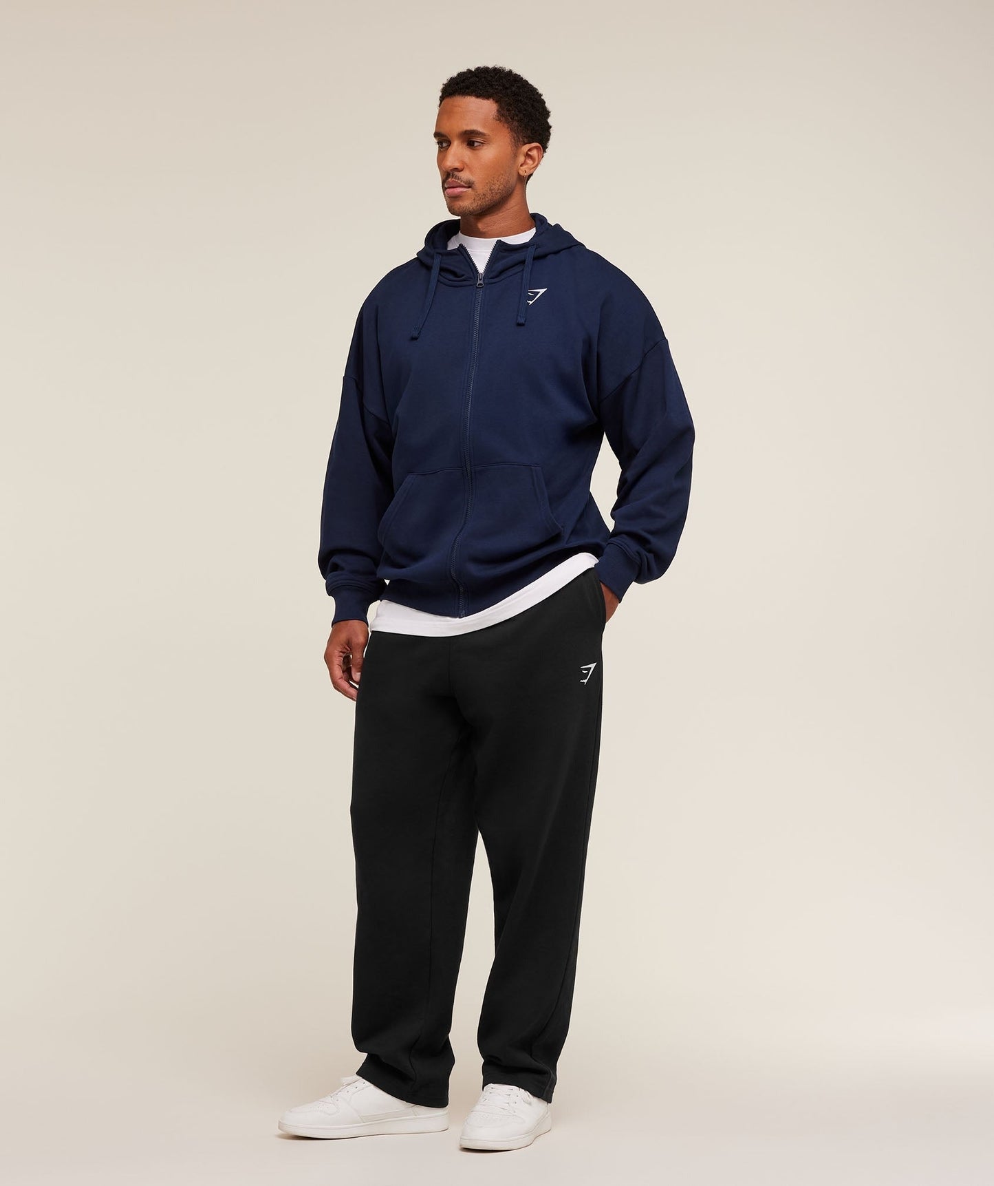 Gymshark Crest Oversized Zip Up Hoodie - Navy