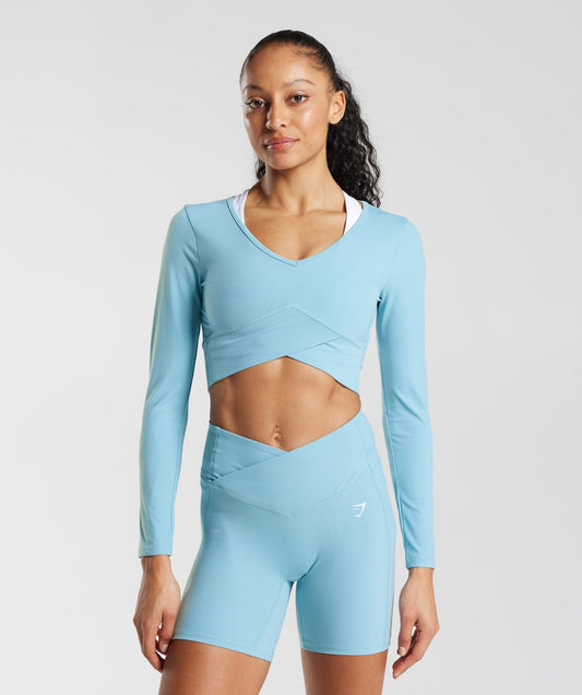 Gymshark Crossover Long Sleeve Crop Top - Iceberg Blue