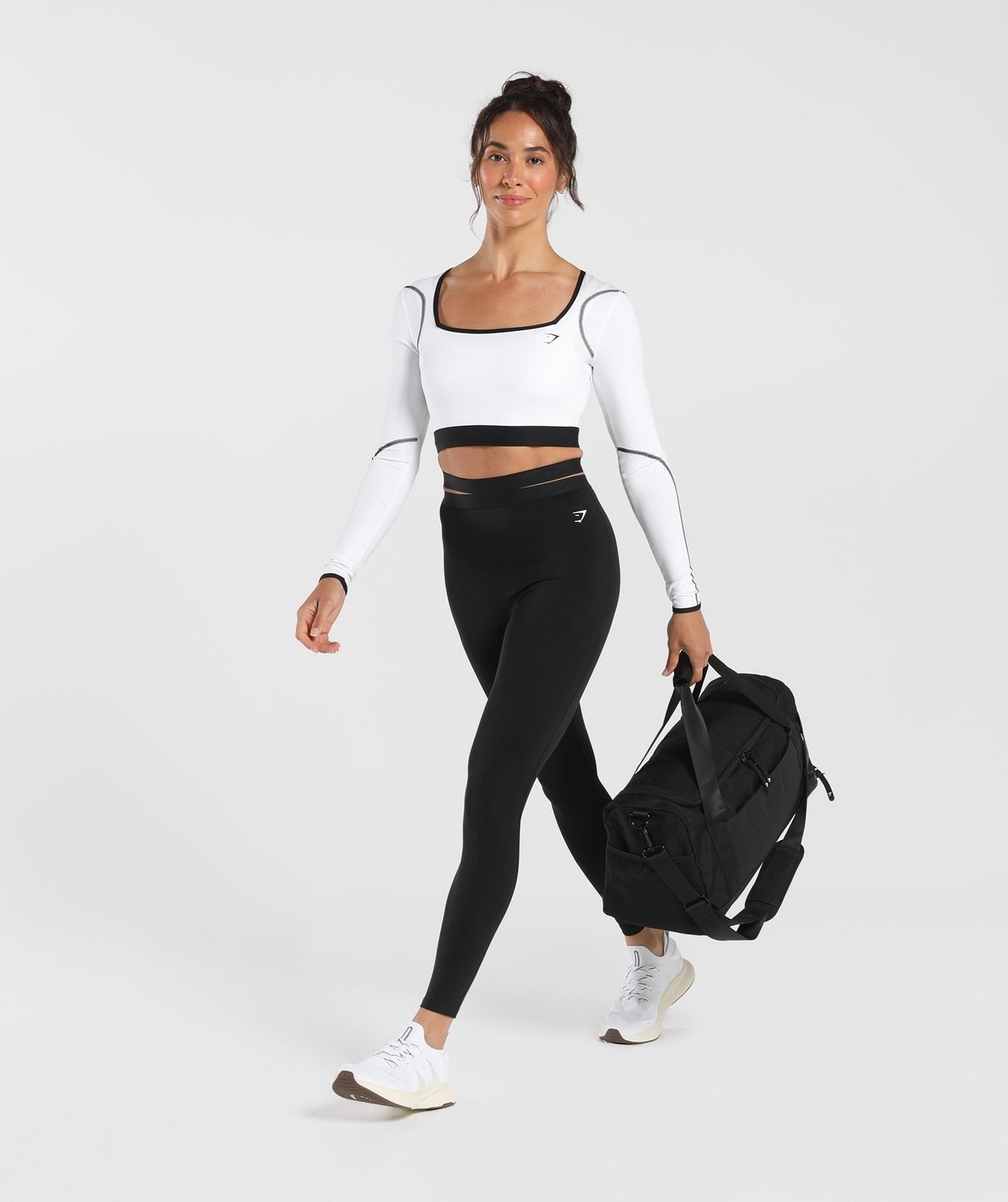Gymshark Contrast Long Sleeve Crop Top - White
