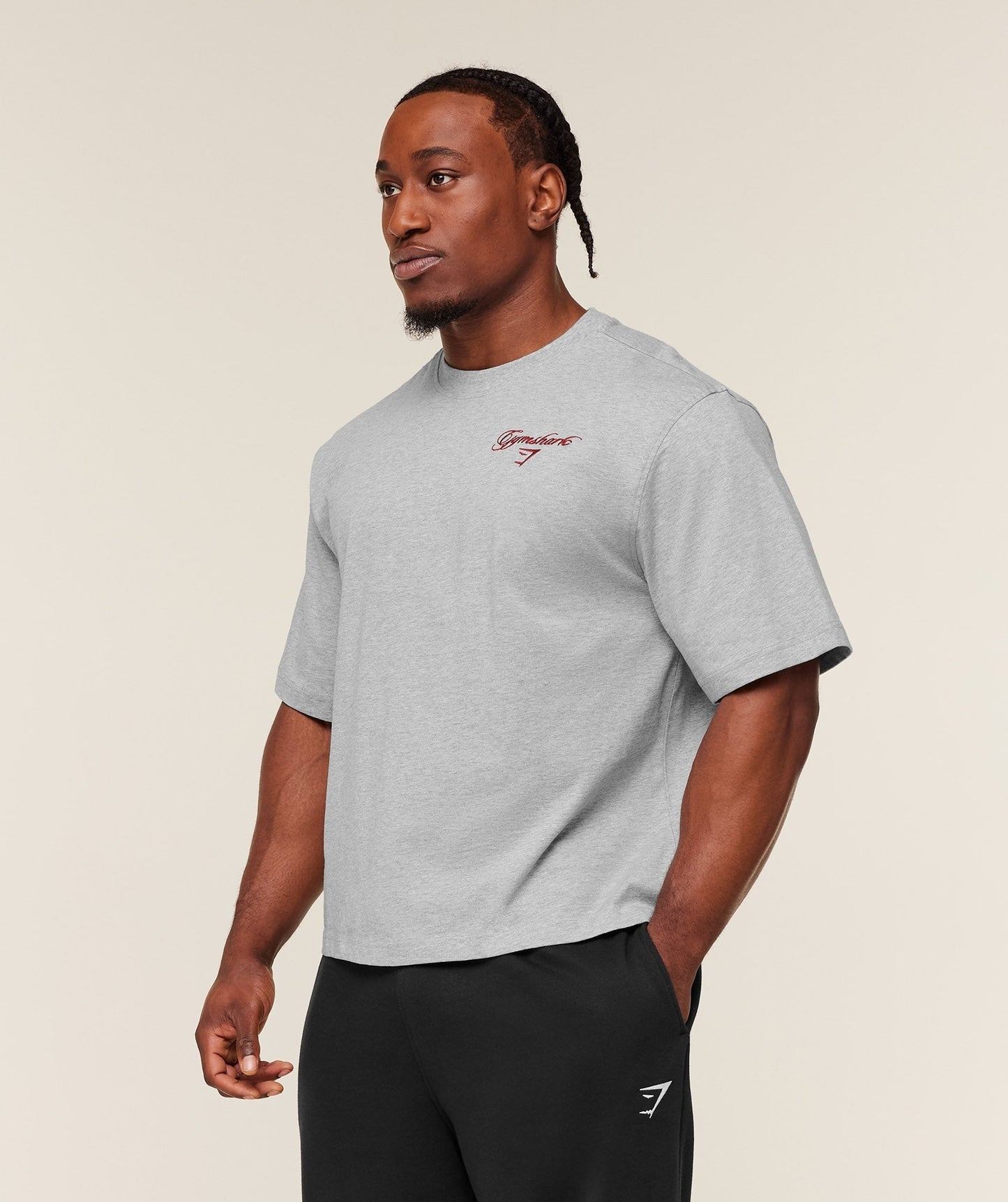 Gymshark Eagle Script Graphic T-Shirt - Light Grey Core Marl