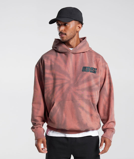 Gymshark Rest Day Hoodie - Terracotta Pink/Dusty Maroon/Spiral Optic Wash